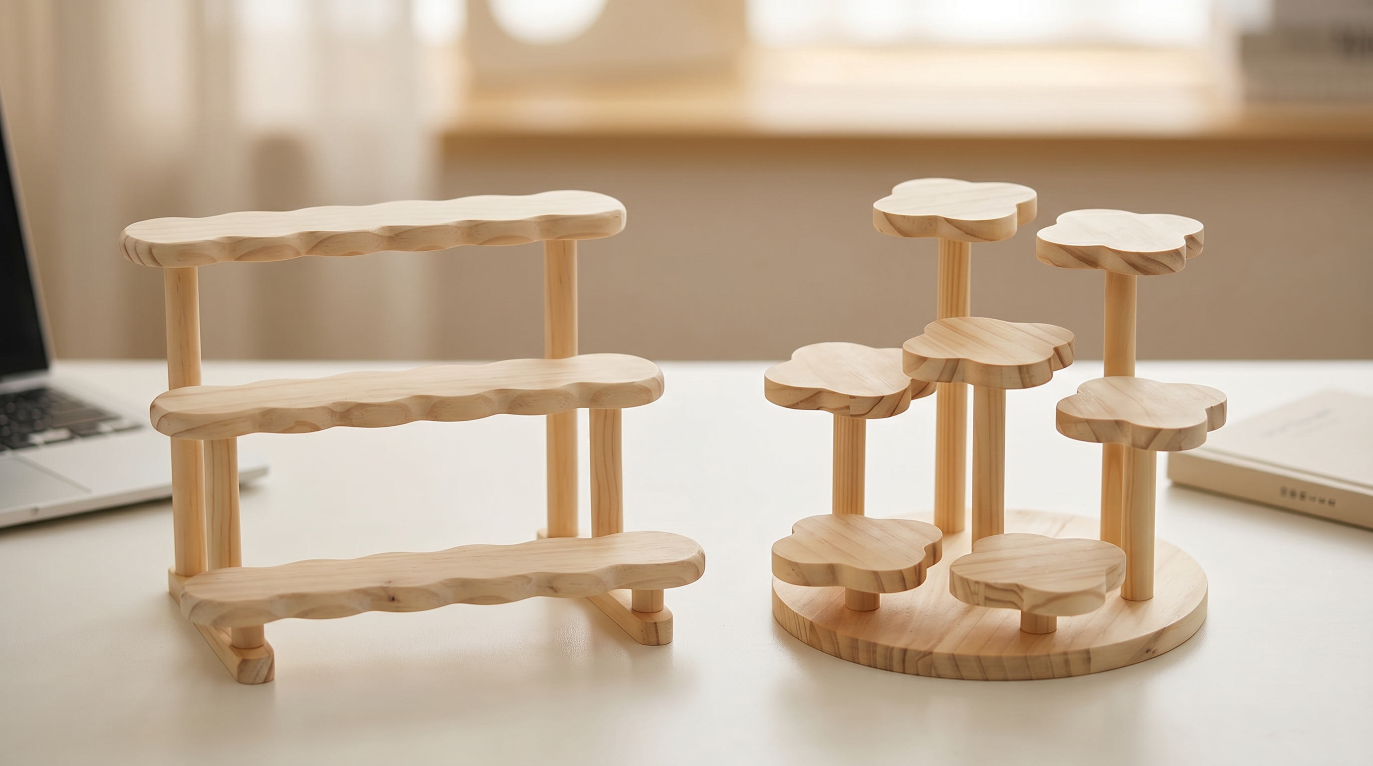 Soft Collect Wooden Display Shelf - 2-tier, 3-tier, Flower
